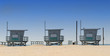 three lifeguard shacks on venice beach, california