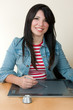 woman using a graphic tablet and pen