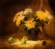 still-life with  flowers and apples
