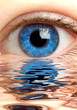 human eye reflected in a surface of water