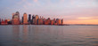 scrape sky building shore line at the sunset from a boat, new yo