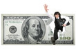 the young businessman jumps through dollar