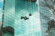 worker climbing at mirror wall