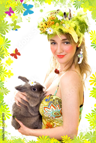 Foto: spring girl with a bunny spring girl with a bunny