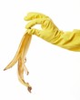 hand in yellow rubber glove with a banana peel 3 hand in yellow rubber glove with a banana peel 3