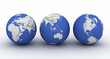 three planet earth on white