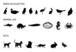 pets, birds and sea animals silhouettes