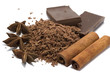 grated chocolate with spices isolated on white