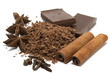 grated chocolate with spices isolated on white