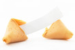 chinese fortune cookie open with blank paper, on w
