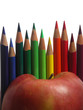 apple with colored pencils apple with colored pencils