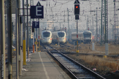 trains entering station in leipzig, germany