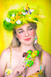 spring girl with easter eggs