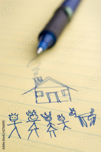 sketch of house and family.