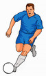soccer player running with ball blue