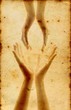 vintage card with reaching hands
