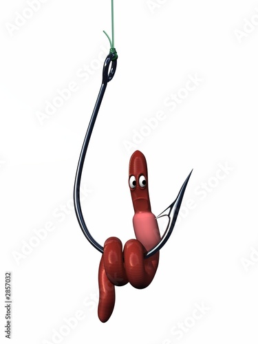 worm, fish hook and line