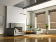 home interior with fireplace and sofas 3d rendering