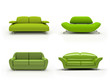 green four modern sofas on white background  isolated 3d