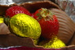 chocolate easter eggs with juicy strawberries