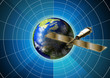 satellite with earth on blue background satellite with earth on blue background