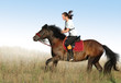 Foto: rider and black horse in a floor rider and black horse in a floor