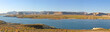lake with flat mountains, lake powel national park, united state