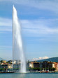 water fountain in switzerland with mont blanc