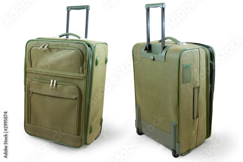 Khaki leather travel suitcase - isolated