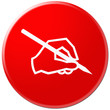 red icon with symbol of hand with pen