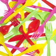 vibrant multicolored forks, kives and spoons