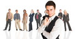 formal businessman standing in front of a business