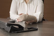 businesswomans injured hand
