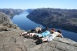 people looking down at pulpit rock people looking down at pulpit rock