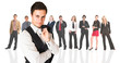 formal businessman standing in front of a business