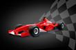 red formula one car and racing flag