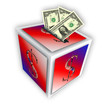 Illustration: Dollar cube money box Dollar cube money box
