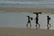 along the beach