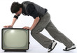 man push tv away concept man push tv away concept