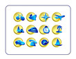 travel icon set: golden-blue travel icon set: golden-blue