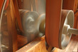 wheels and transmission belts in movement