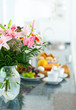 flowers on breakfast table. flowers on breakfast table.