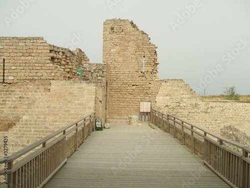 Entrance to a historical place. Ruins in Caesarea in Israel Entrance to a historical place. Ruins in Caesarea in Israel