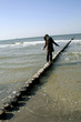 young brunette walking on water