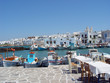 view of naousa harbor in paros island greece