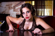 the posing girl at restaurant in style old-fashion