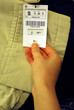 price tag on a garment