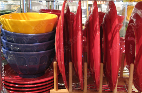 Photo: yellow, blue and red dishes yellow, blue and red dishes