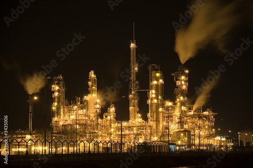 oil refinery at night
