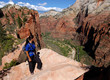 Woman hiking Angels Landing in Zion National Park